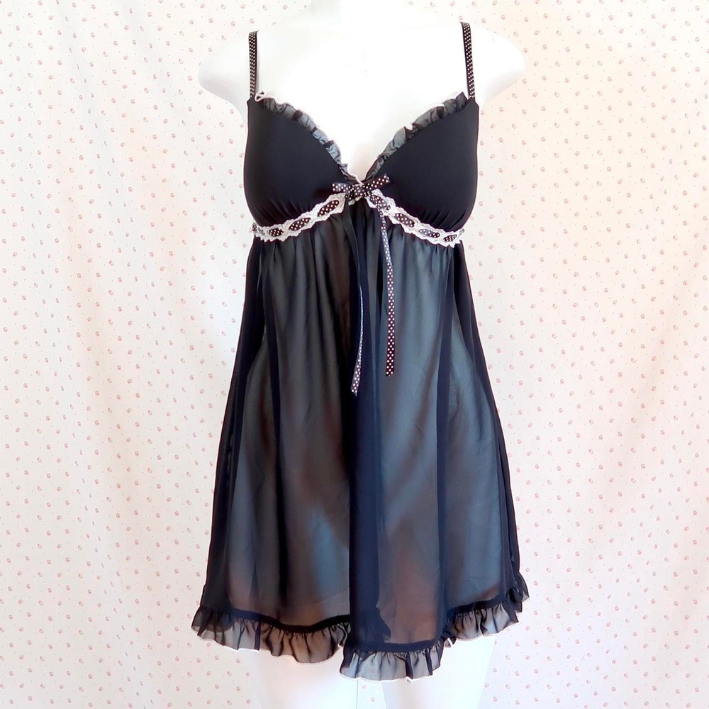 black sheer lace babydoll mini dress y2k coquette lingerie